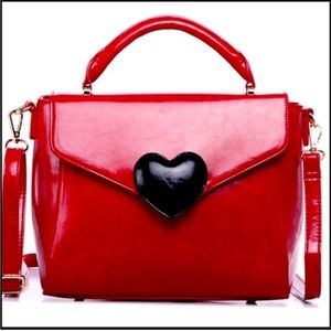Pink Haley Red Satchel with black heart